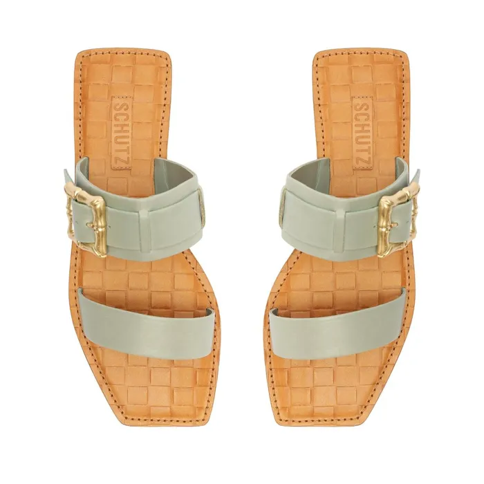 Enola Double Leather Sandal Green Women Schutz Shoes Enola