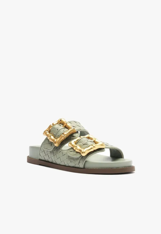 Enola Sporty Woven Leather Sandal Green Women Schutz Shoes Enola
