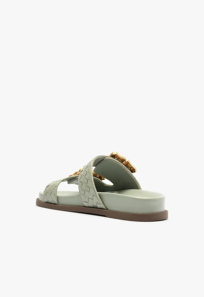 Enola Sporty Woven Leather Sandal Green Women Schutz Shoes Enola Enola Sporty Woven Leather Sandal Green Women Schutz Shoes Enola