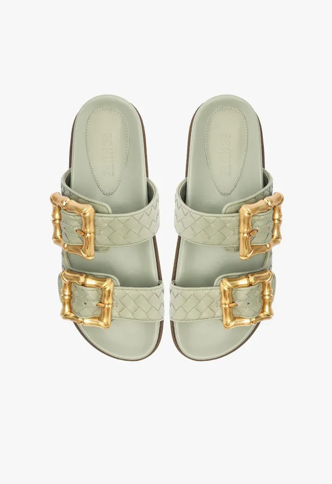 Enola Sporty Woven Leather Sandal Green Women Schutz Shoes Enola Enola Sporty Woven Leather Sandal Green Women Schutz Shoes Enola