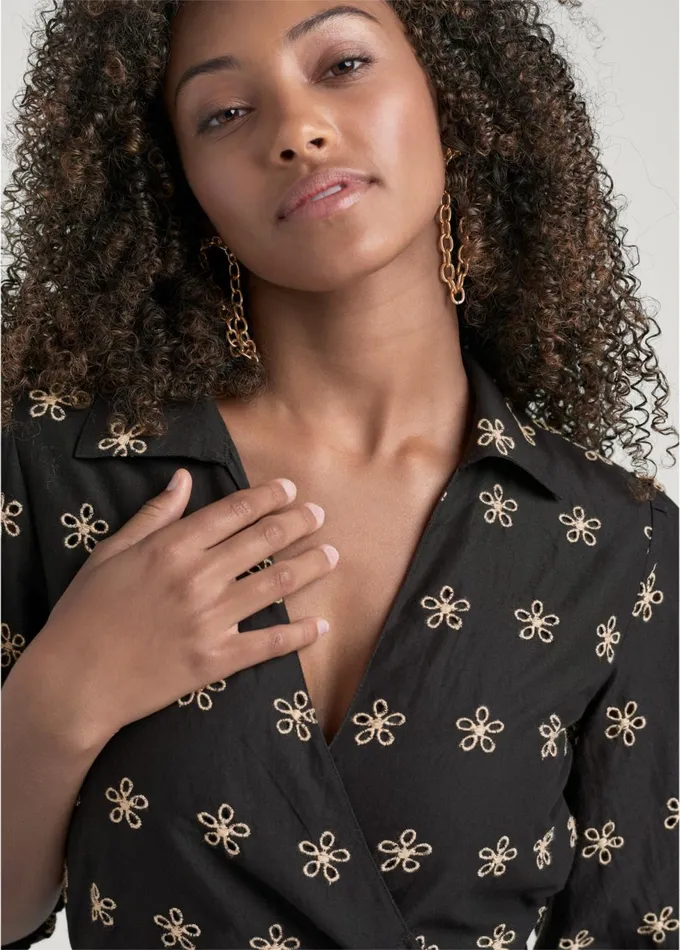 EYELET WRAP TIE ROMPER Black and Taupe Women VENUS Rompers