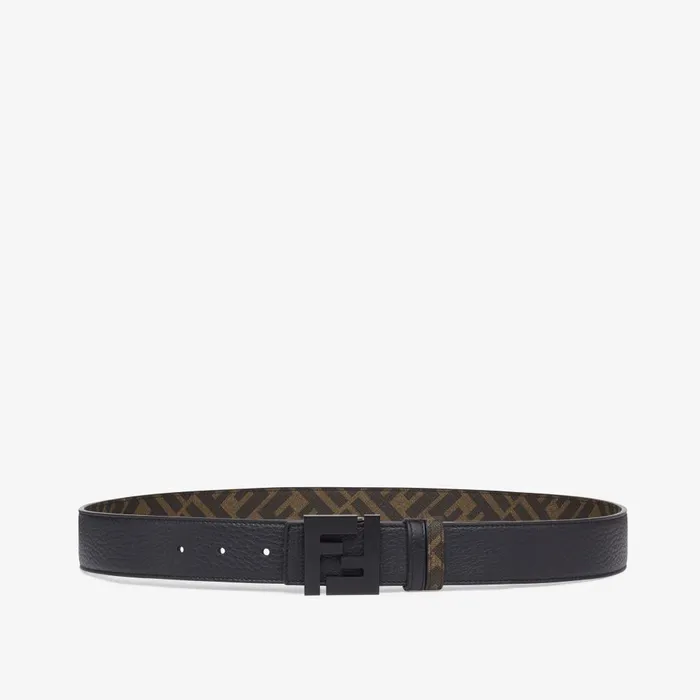Fendi Belts FF Belt Brown Leather And Fabric Reversible Belt 8211 Men