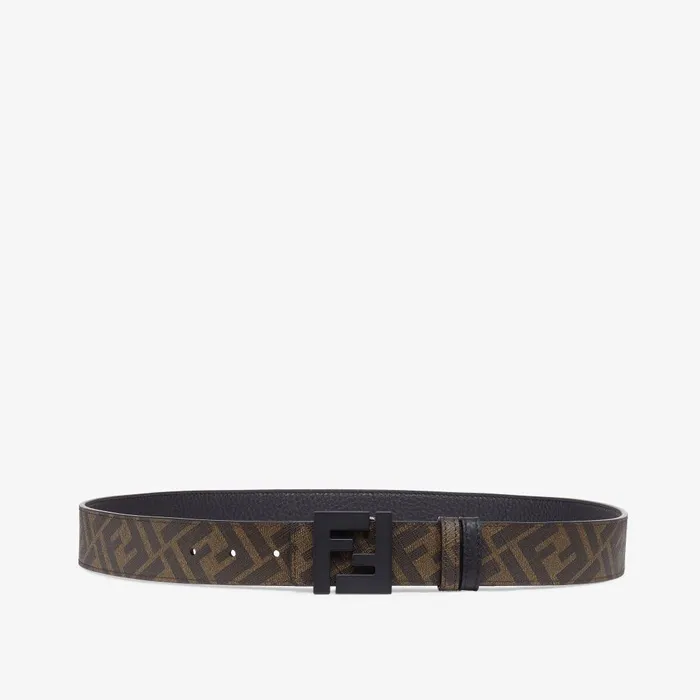 Fendi Belts FF Belt Brown Leather And Fabric Reversible Belt 8211 Men