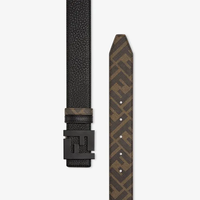 Fendi Belts FF Belt Brown Leather And Fabric Reversible Belt 8211 Men