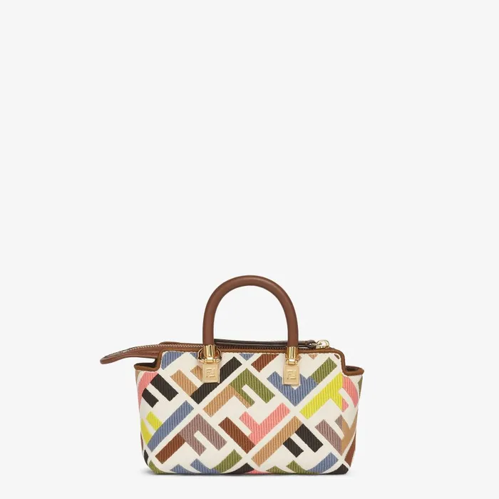 Fendi Boston Bags By The Way Mini Multicolor Canvas Minibag With FF Embroidery 8211 Women
