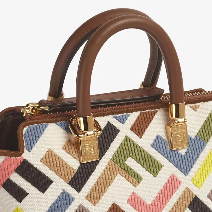 Fendi Boston Bags By The Way Mini Multicolor Canvas Minibag With FF Embroidery 8211 Women
