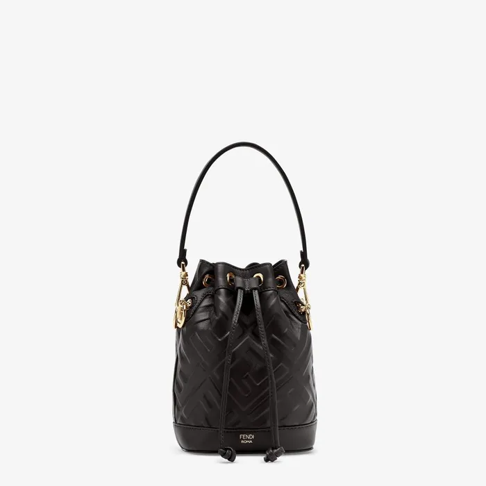 Fendi Bucket Bags Mon Tresor Black Leather Minibag With FF Motif 8211 Women