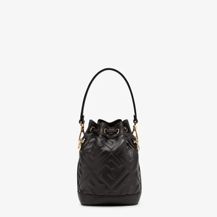 Fendi Bucket Bags Mon Tresor Black Leather Minibag With FF Motif 8211 Women