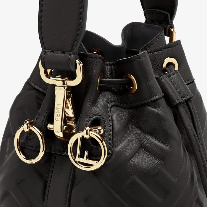 Fendi Bucket Bags Mon Tresor Black Leather Minibag With FF Motif 8211 Women