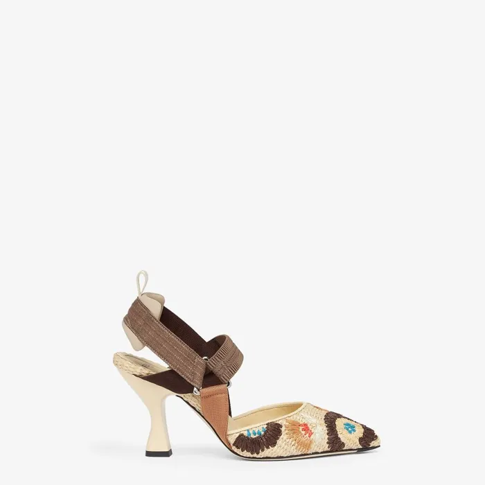 Fendi Colibr Colibr Cotton Fiber Highheeled Slingbacks With Embroidery 8211 Women