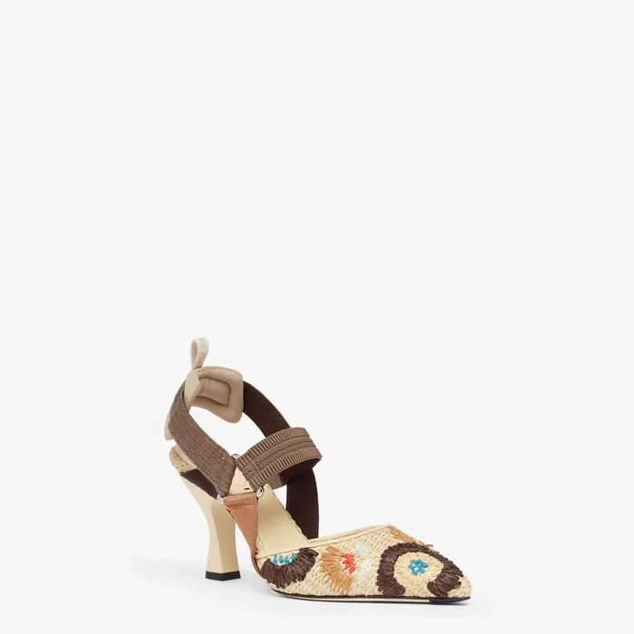Fendi Colibr Colibr Cotton Fiber Highheeled Slingbacks With Embroidery 8211 Women