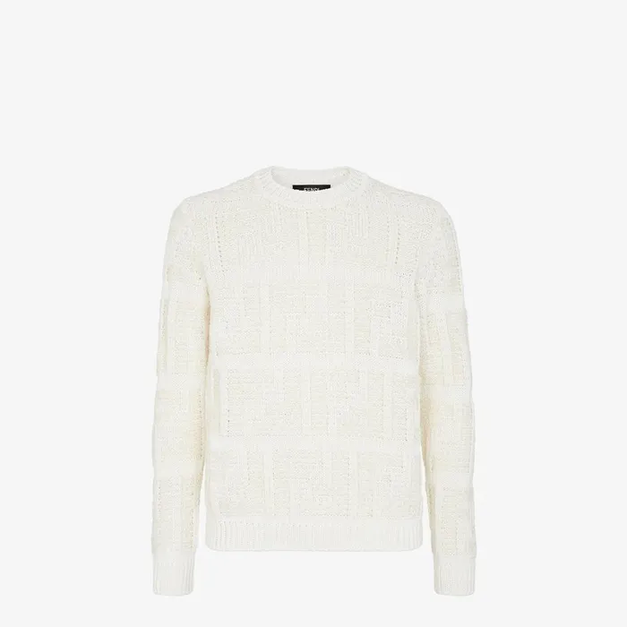 Fendi Knitwear Sweater White FF Cotton And Linen Jumper 8211 Men