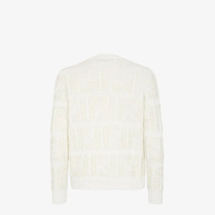 Fendi Knitwear Sweater White FF Cotton And Linen Jumper 8211 Men