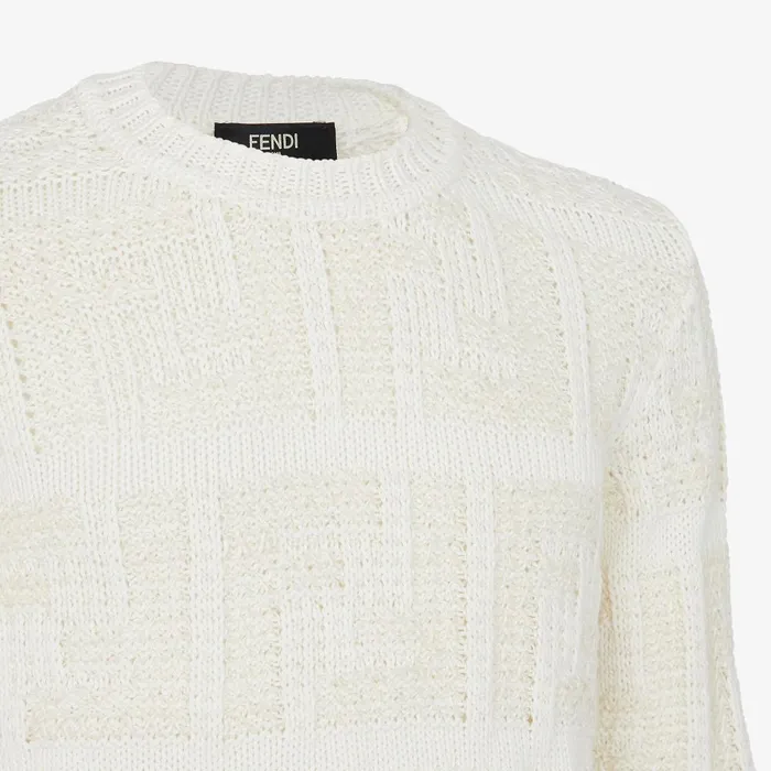 Fendi Knitwear Sweater White FF Cotton And Linen Jumper 8211 Men