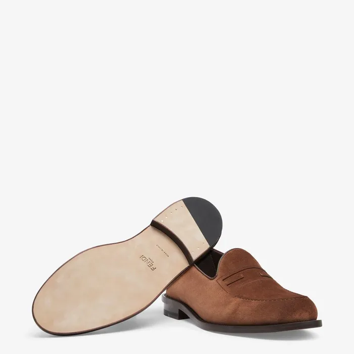 Fendi Loafers and Drivers Baguette Loafers Brown Suede Loafers 8211 Men