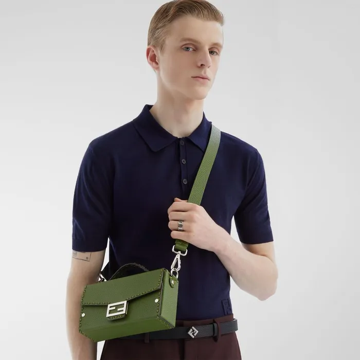 Fendi Messenger Bags Selleria Soft Trunk Baguette Green Leather Selleria Bag With 253 Handsewn Topstitches 8211 Men