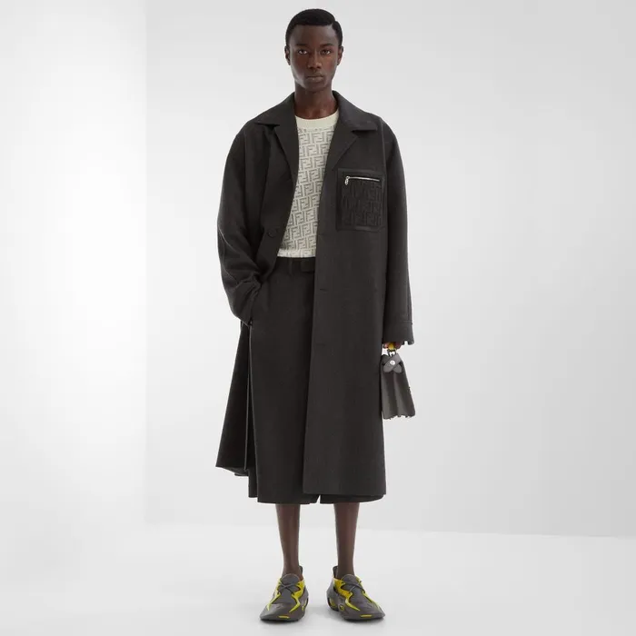 Fendi Outerwear Coat Gray Cashmere Coat 8211 Men