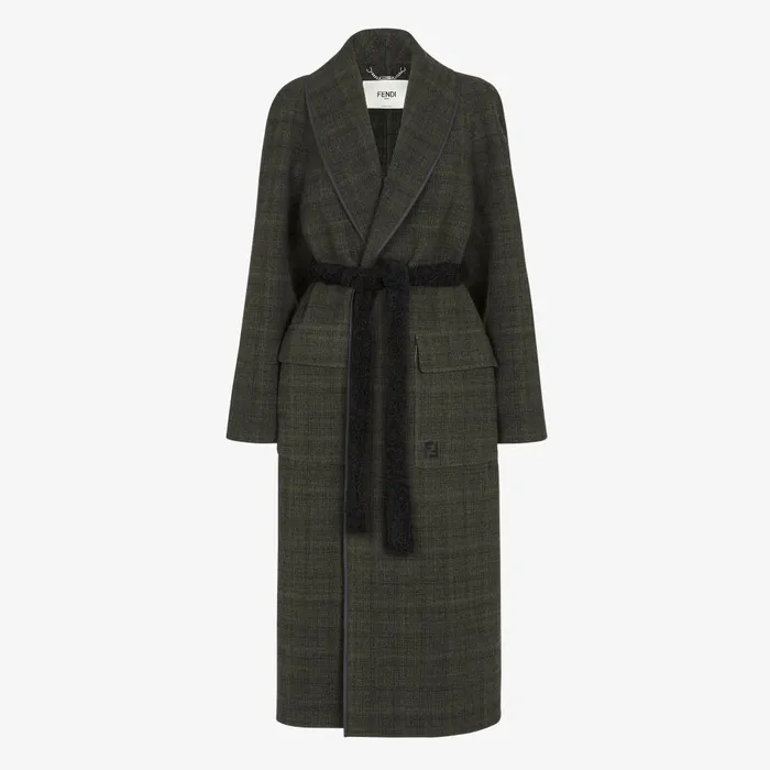 Fendi Outerwear Coat Green Tweed Coat 8211 Women