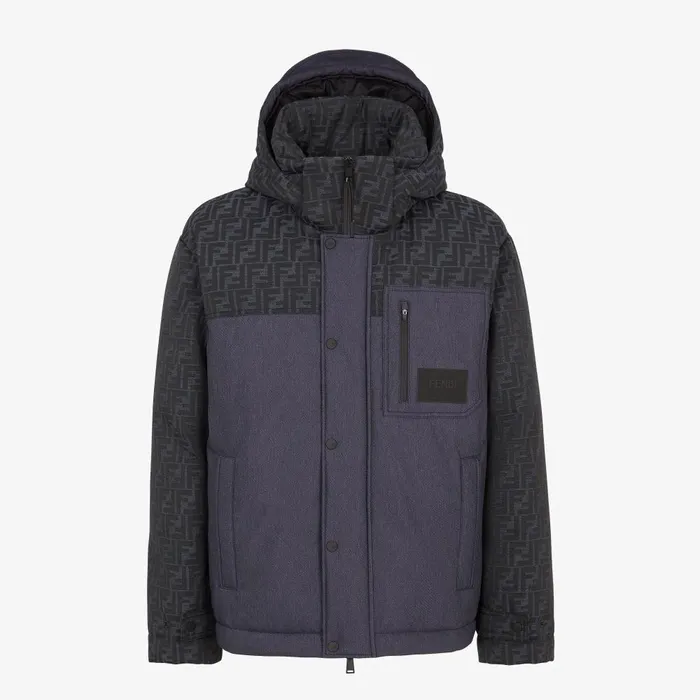 Fendi Outerwear Ski Jacket Blue FF Jacquard Jacket 8211 Men
