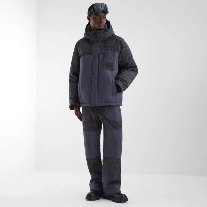 Fendi Outerwear Ski Jacket Blue FF Jacquard Jacket 8211 Men