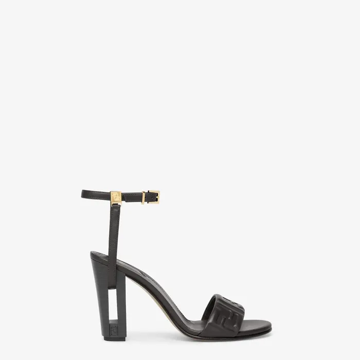 Fendi Sandals and Mules Delfina Black FF Nappa Leather Highheeled Sandals 8211 Women