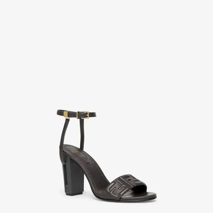 Fendi Sandals and Mules Delfina Black FF Nappa Leather Highheeled Sandals 8211 Women