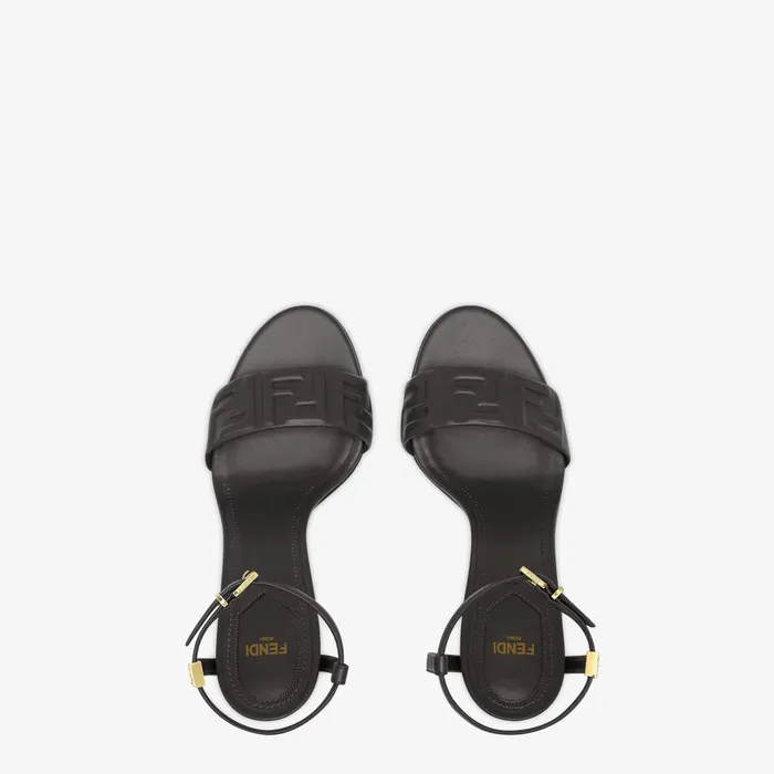 Fendi Sandals and Mules Delfina Black FF Nappa Leather Highheeled Sandals 8211 Women