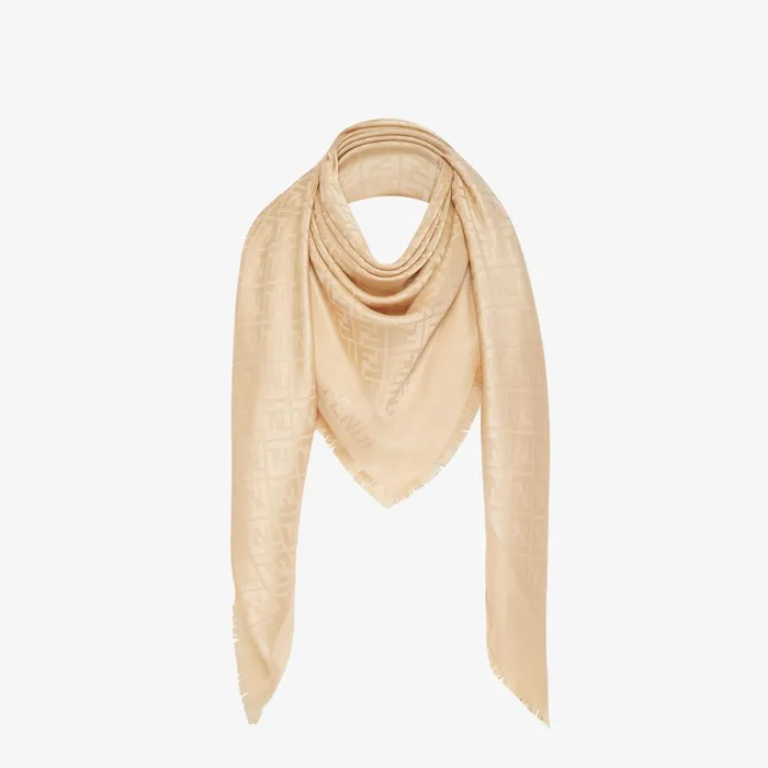 Fendi Scarves and Ponchos FF Shawl Beige Organic Silk And Wool Shawl 8211 Women