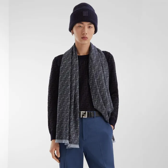 Fendi Scarves Scarf Blue FF Jacquard Scarf 8211 Men