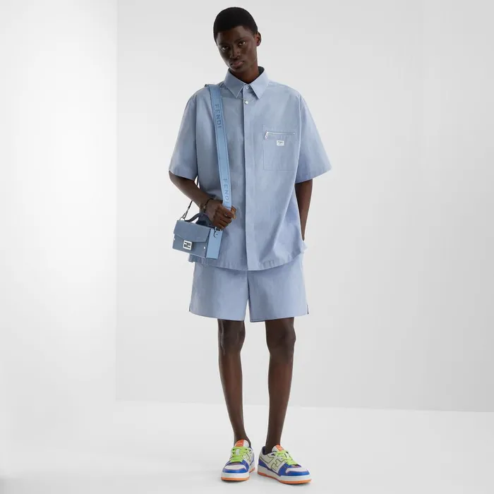 Fendi Shirts Shirt Blue Cotton Shirt 8211 Men