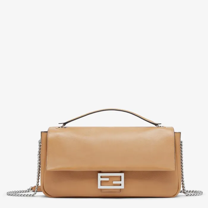 Fendi Shoulder and Crossbody Bags Baguette Chain Large Beige Leather Bag 8211 Women
