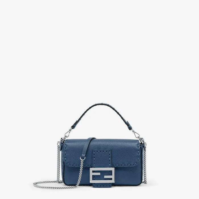 Fendi Shoulder and Crossbody Bags Baguette Mini Blue Selleria Bag With 309 Handsewn Topstitches 8211 Women