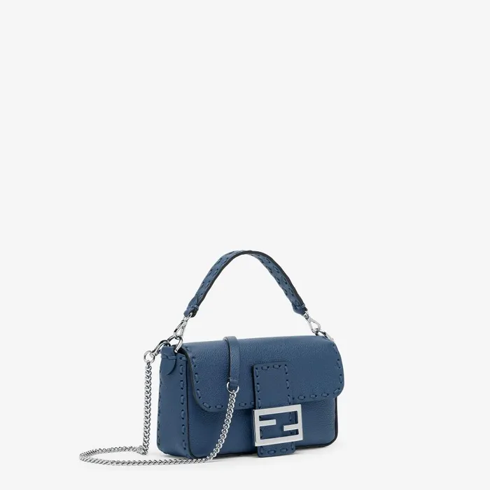 Fendi Shoulder and Crossbody Bags Baguette Mini Blue Selleria Bag With 309 Handsewn Topstitches 8211 Women