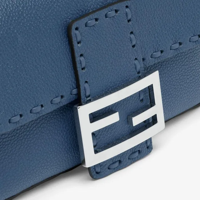 Fendi Shoulder and Crossbody Bags Baguette Mini Blue Selleria Bag With 309 Handsewn Topstitches 8211 Women