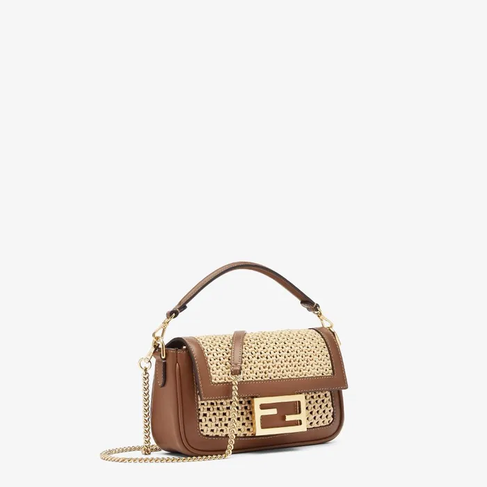 Fendi Shoulder and Crossbody Bags Baguette Mini Brown Leather And Macram Bag 8211 Women