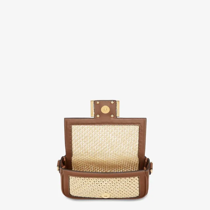Fendi Shoulder and Crossbody Bags Baguette Mini Brown Leather And Macram Bag 8211 Women