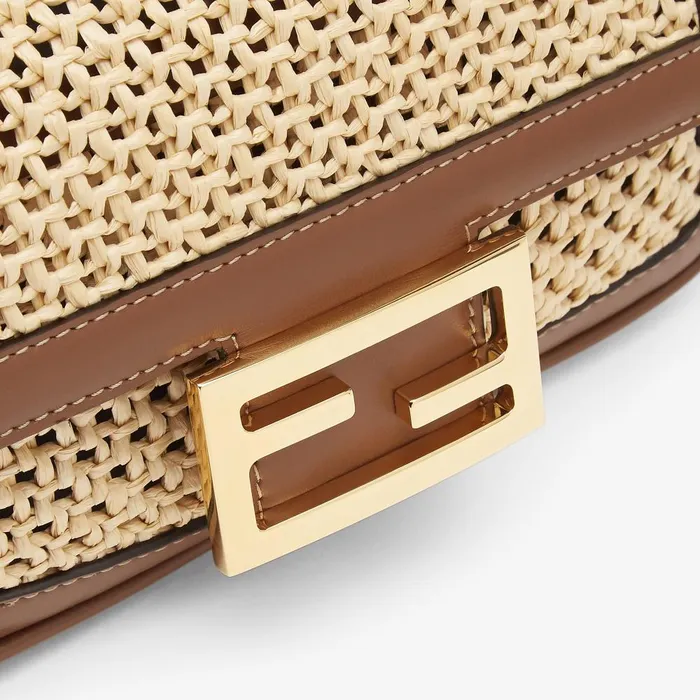 Fendi Shoulder and Crossbody Bags Baguette Mini Brown Leather And Macram Bag 8211 Women