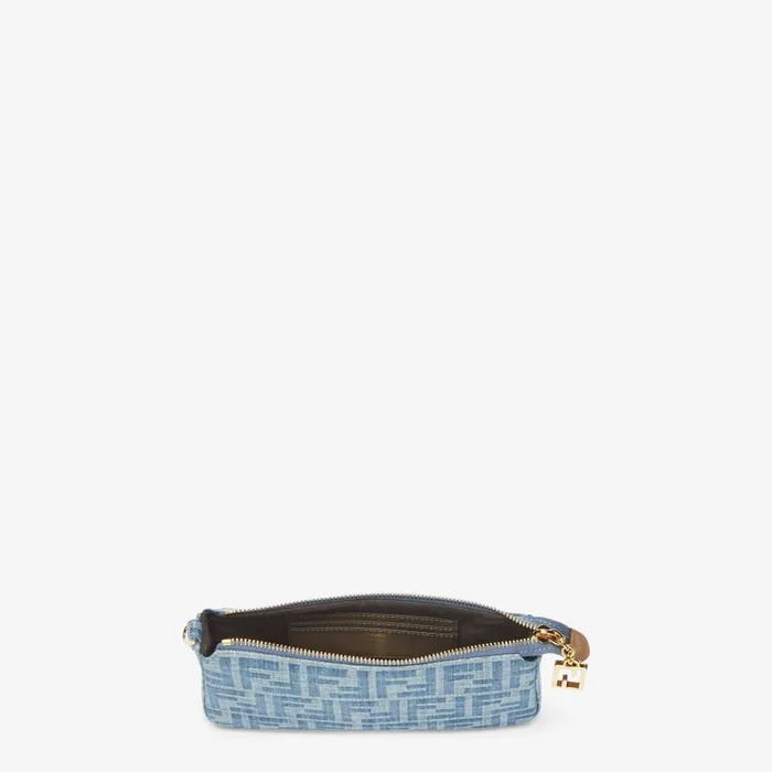 Fendi Shoulder and Crossbody Bags Baguette Pouch Light Blue FF Denim Fabric Pouch With Chain 8211 Women