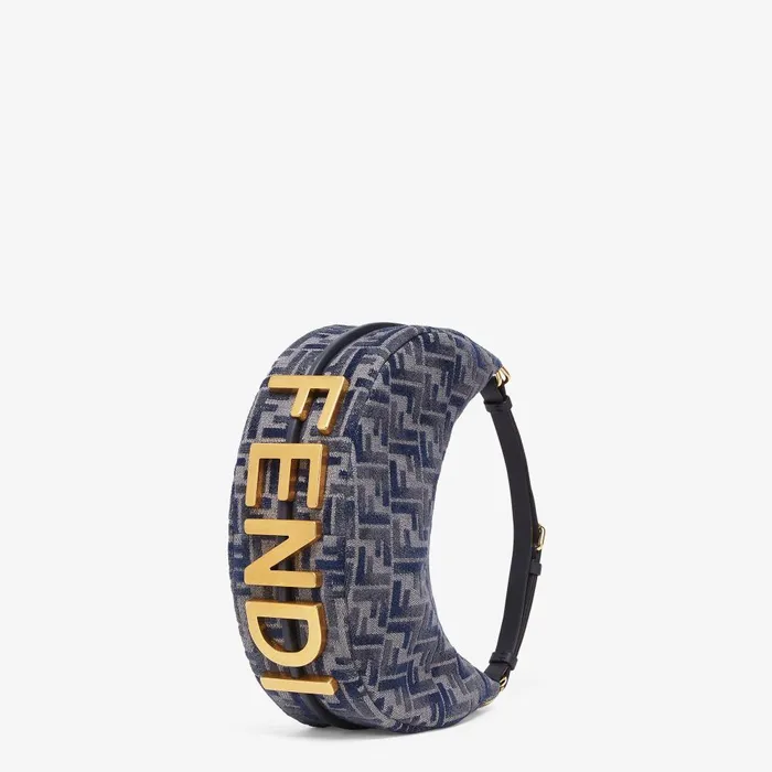 Fendi Shoulder and Crossbody Bags Fendigraphy Small Dark Blue FF Chenille Bag 8211 Women