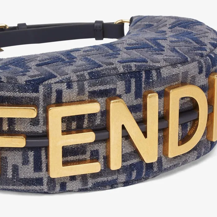Fendi Shoulder and Crossbody Bags Fendigraphy Small Dark Blue FF Chenille Bag 8211 Women