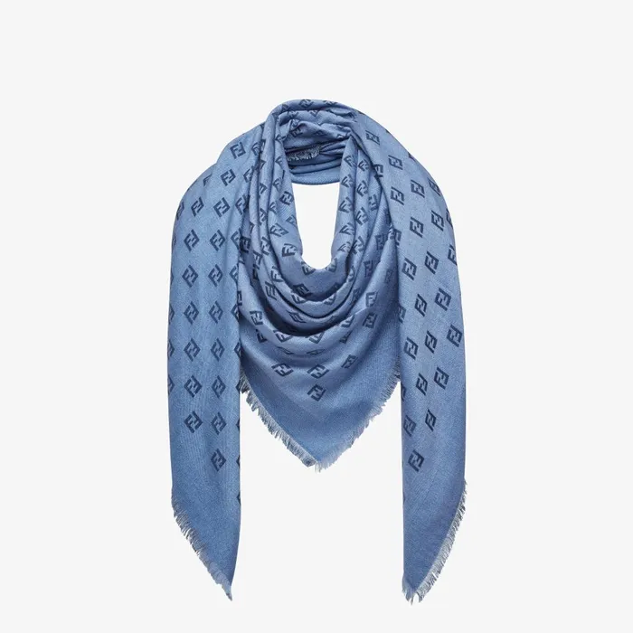 Fendi Silk Scarves FF Shawl Light Blue Silk And Wool Doublefaced Shawl 8211 Women