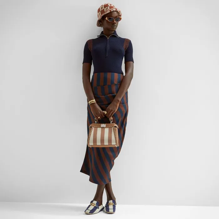 Fendi Skirts Skirt Brown Pequin Silk Skirt 8211 Women