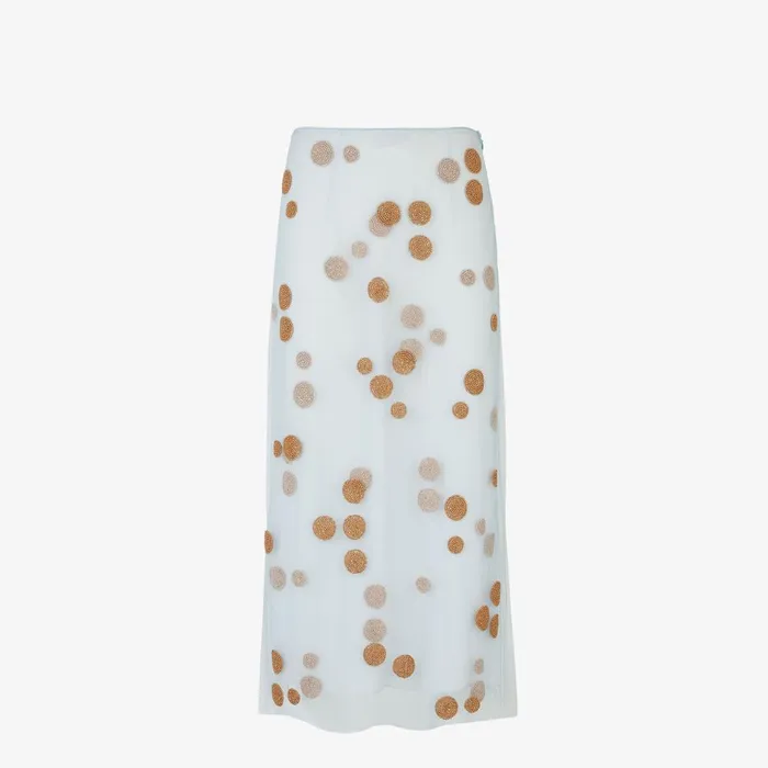 Fendi Skirts Skirt Light Blue Embroidered Tulle Skirt 8211 Women