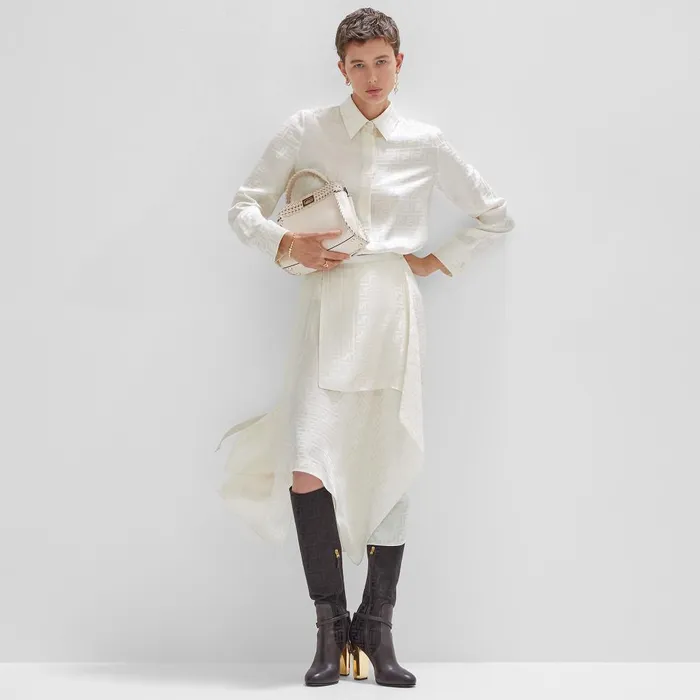Fendi Skirts Skirt White FF Silk Skirt 8211 Women