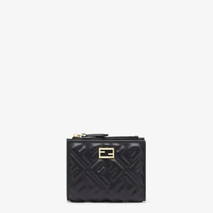 Fendi Wallets Slim Baguette Wallet Small Black Nappa Leather Wallet With FF Motif 8211 Women