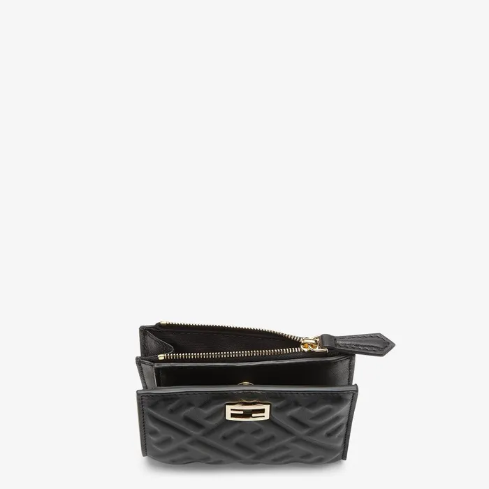 Fendi Wallets Slim Baguette Wallet Small Black Nappa Leather Wallet With FF Motif 8211 Women