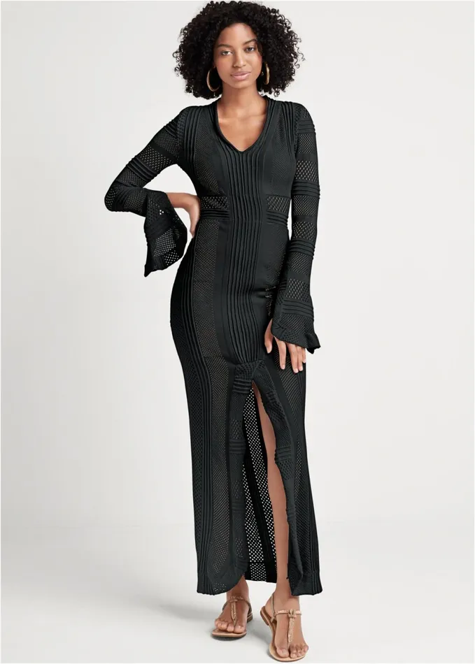 FLOUNCE SLEEVE SWEATER DRESS Black Women VENUS Sweater Dresses