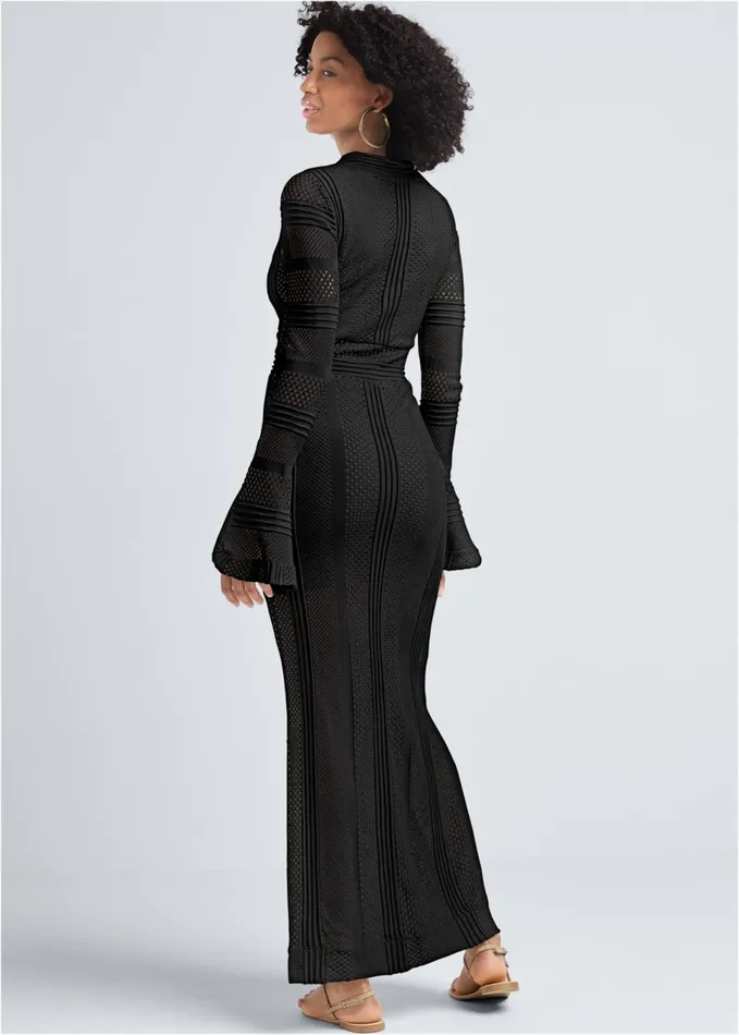 FLOUNCE SLEEVE SWEATER DRESS Black Women VENUS Sweater Dresses