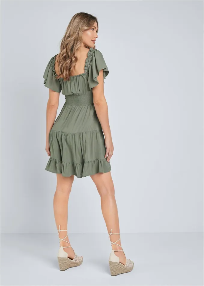 FLUTTER SLEEVE TIERED DRESS Olive Women VENUS Sundresses
