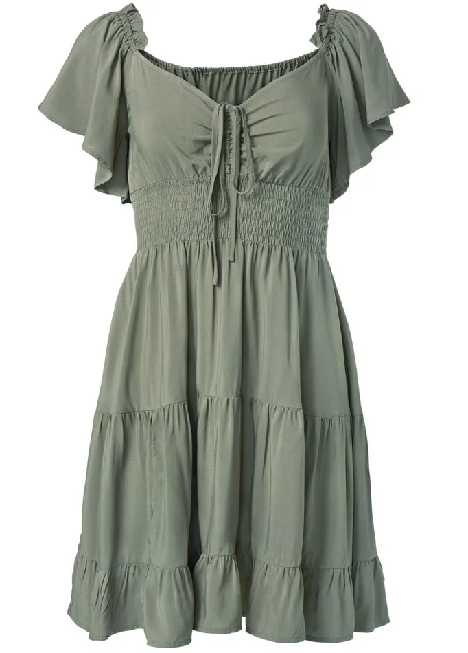 FLUTTER SLEEVE TIERED DRESS Olive Women VENUS Sundresses